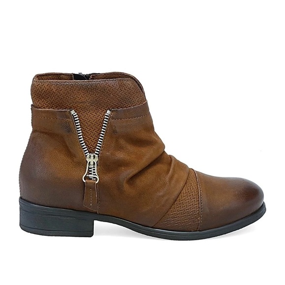 Miz Mooz Sunny Boots Women's Size  42 Wide Brown Leather Ankle Booties - Picture 1 of 12
